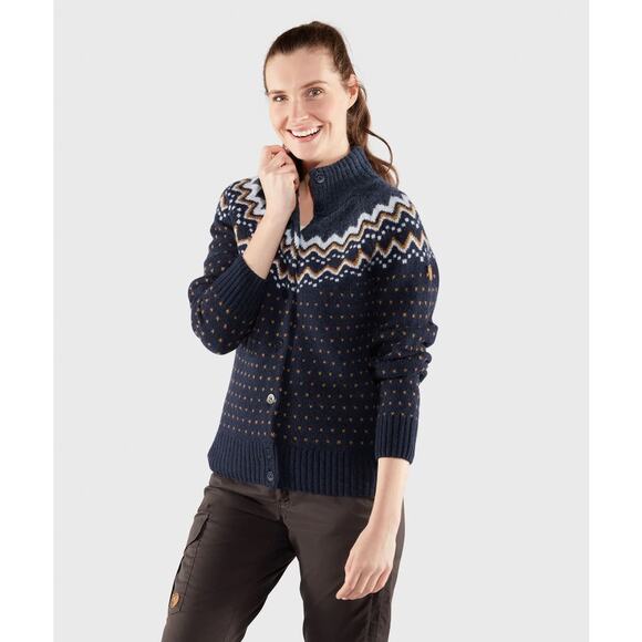 FJALLRAVEN Women's Ovik Knit Cardigan Sweater Medium Blue Dark Navy Wool NWT - Picture 1 of 15